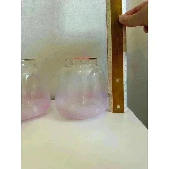 2 Marilyn Vases from anthropology. 9” tall, gold rim w/pink frosted tint on base - Picture 2 of 5
